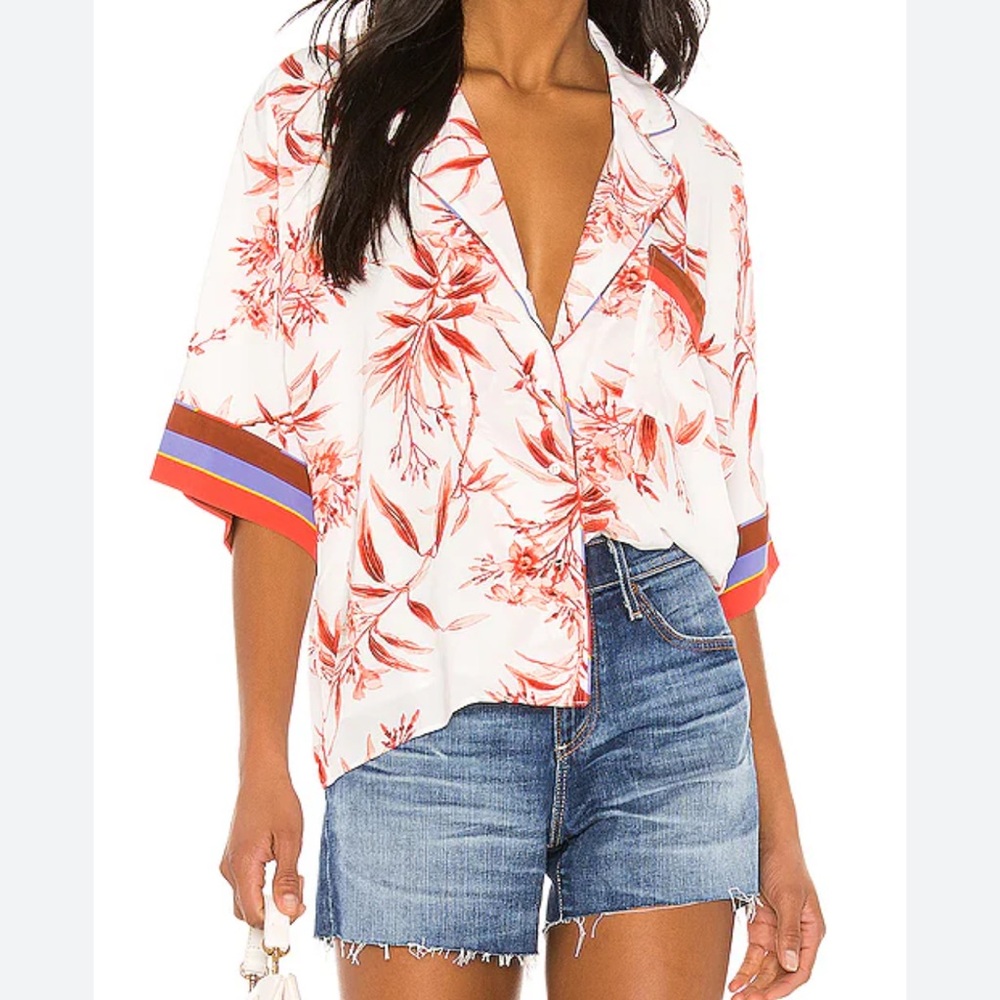 Joie White and Red Floral Button Down Shirt